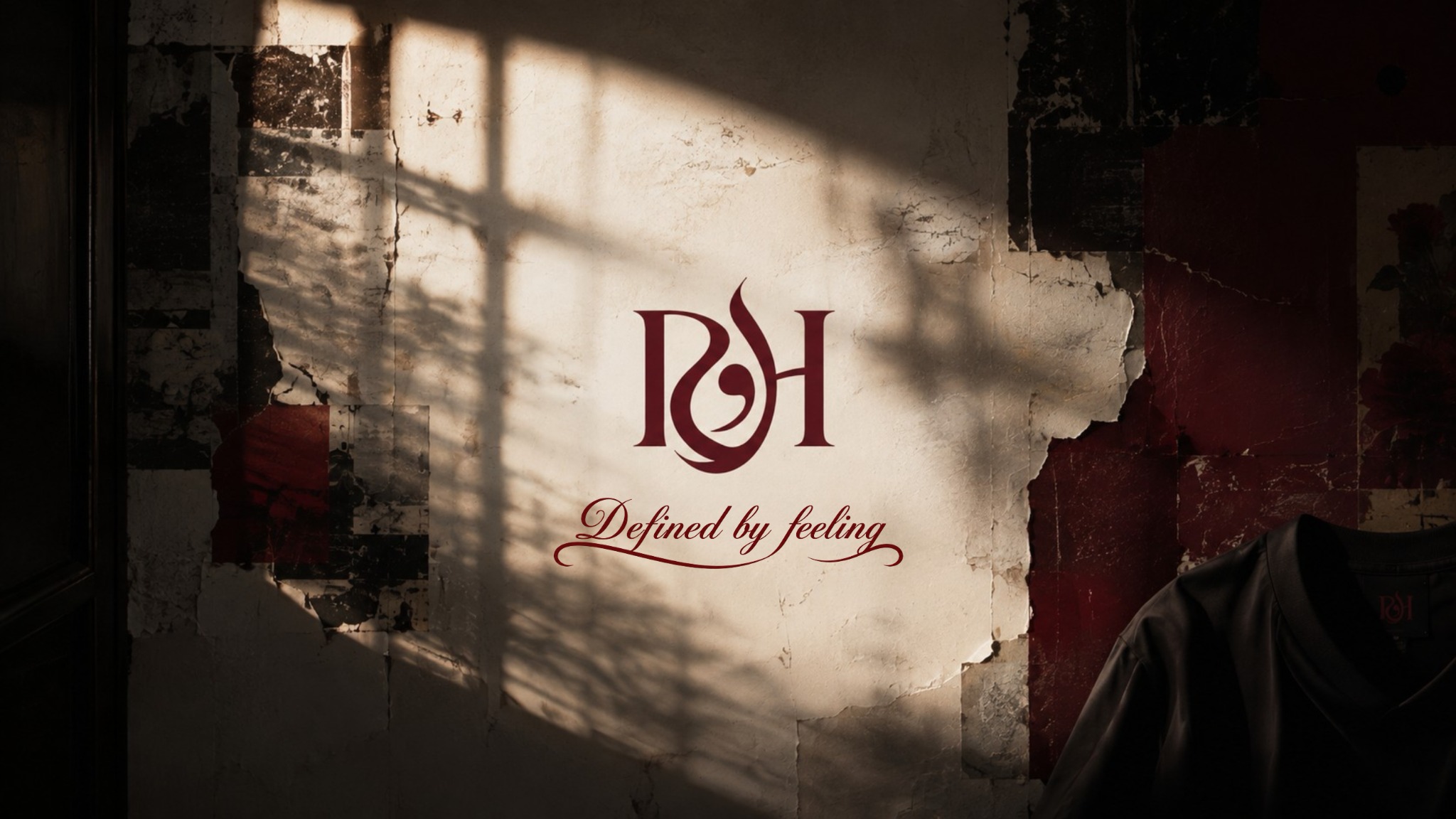 RUH monogram and Defined by Feeling campaign artwork on a textured wall